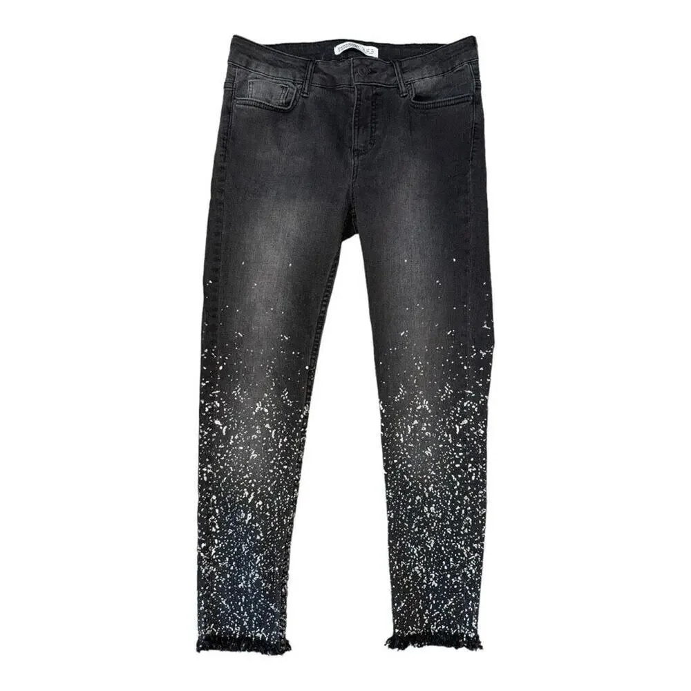 ZARA Women’s Size 6 Black Paint Splatter Raw Hem Cropped Jeans